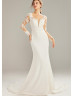 Long Sleeves Ivory Lace Tulle Sheer Back Non-traditional Wedding Dress